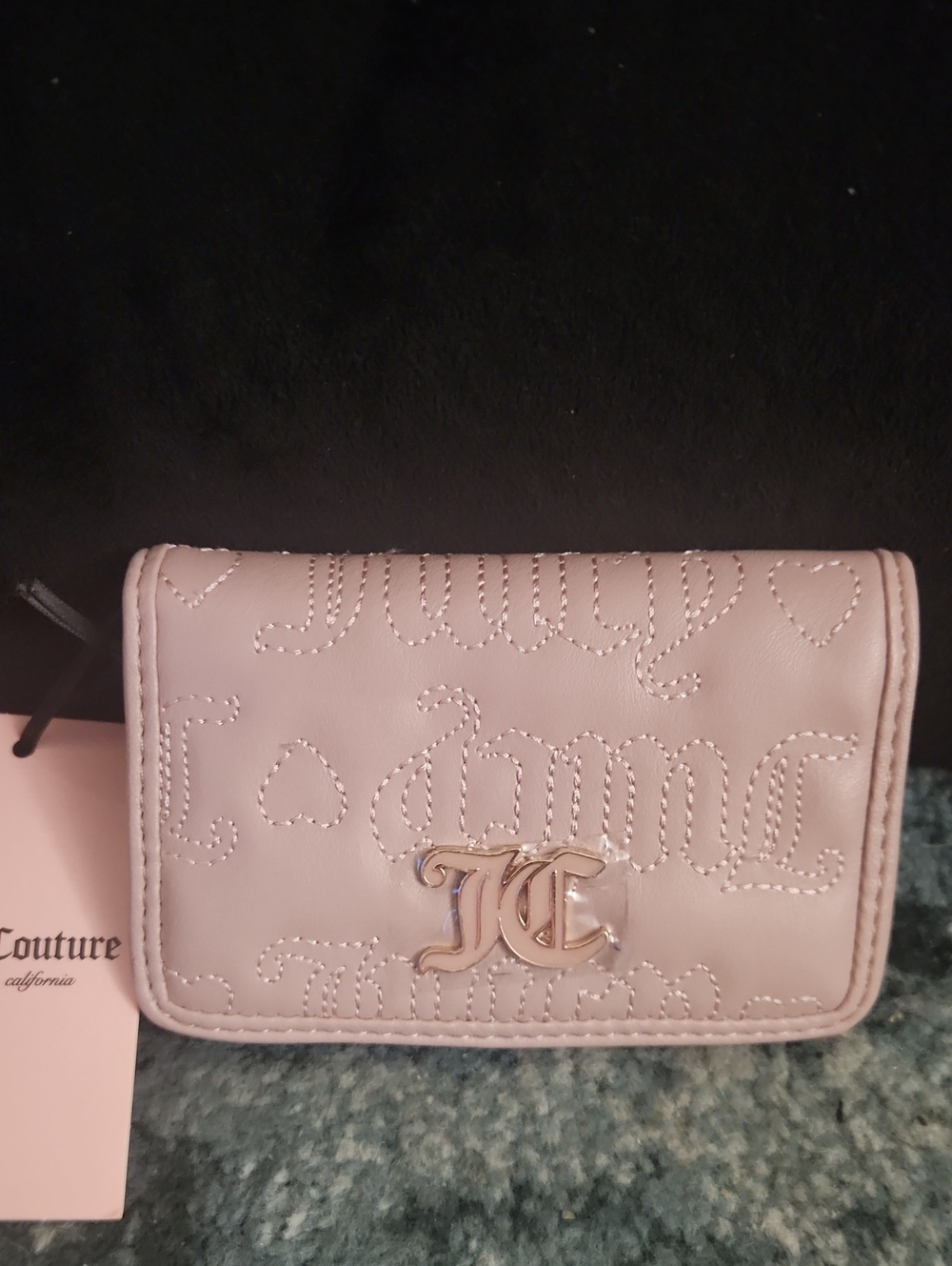 Juicy Couture Light Pink Quilted JC Logo Card Wallet